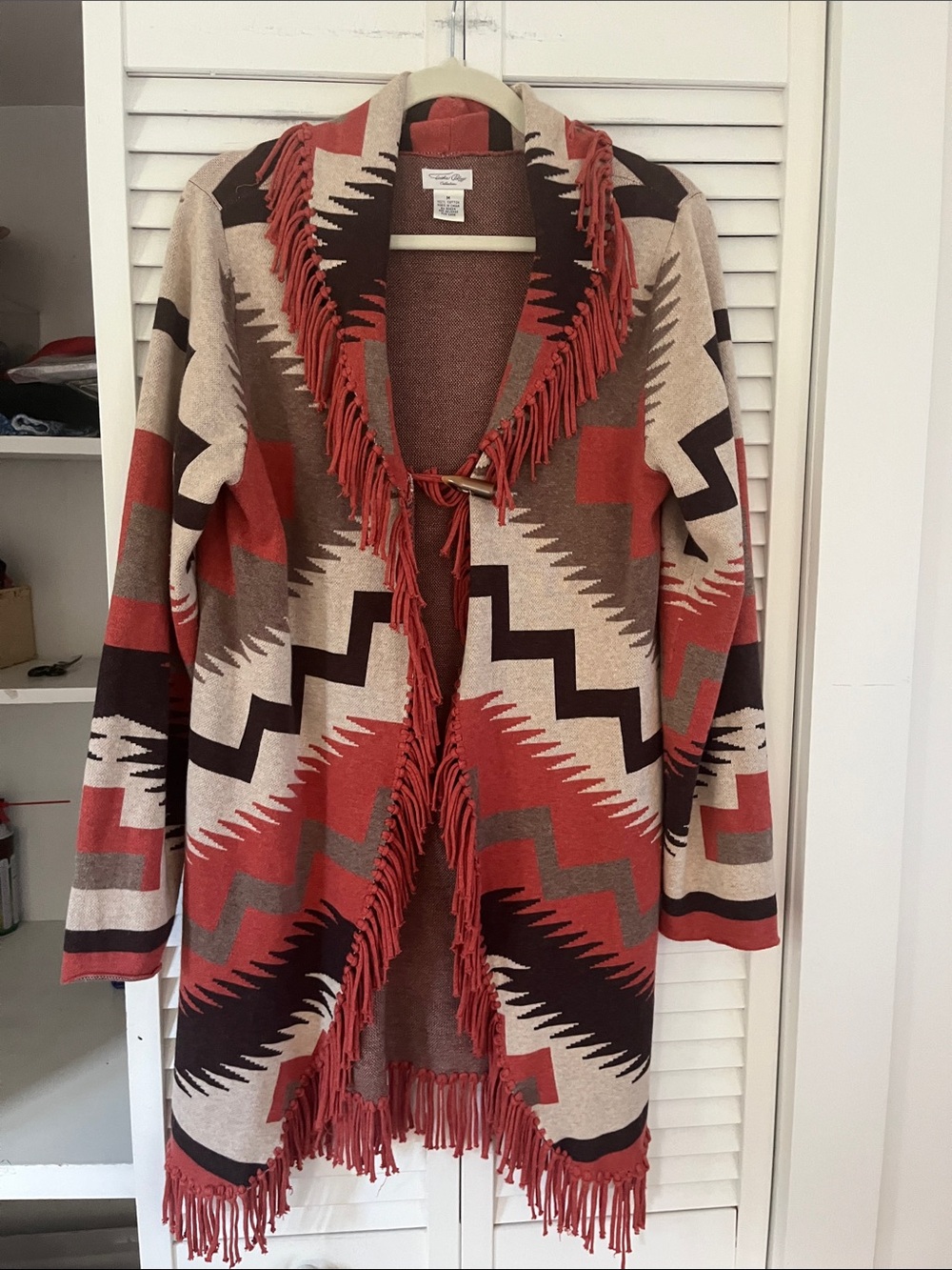 Tasha Polizzi Collection Cotton Fringe Aztec Sweater Sz Medium